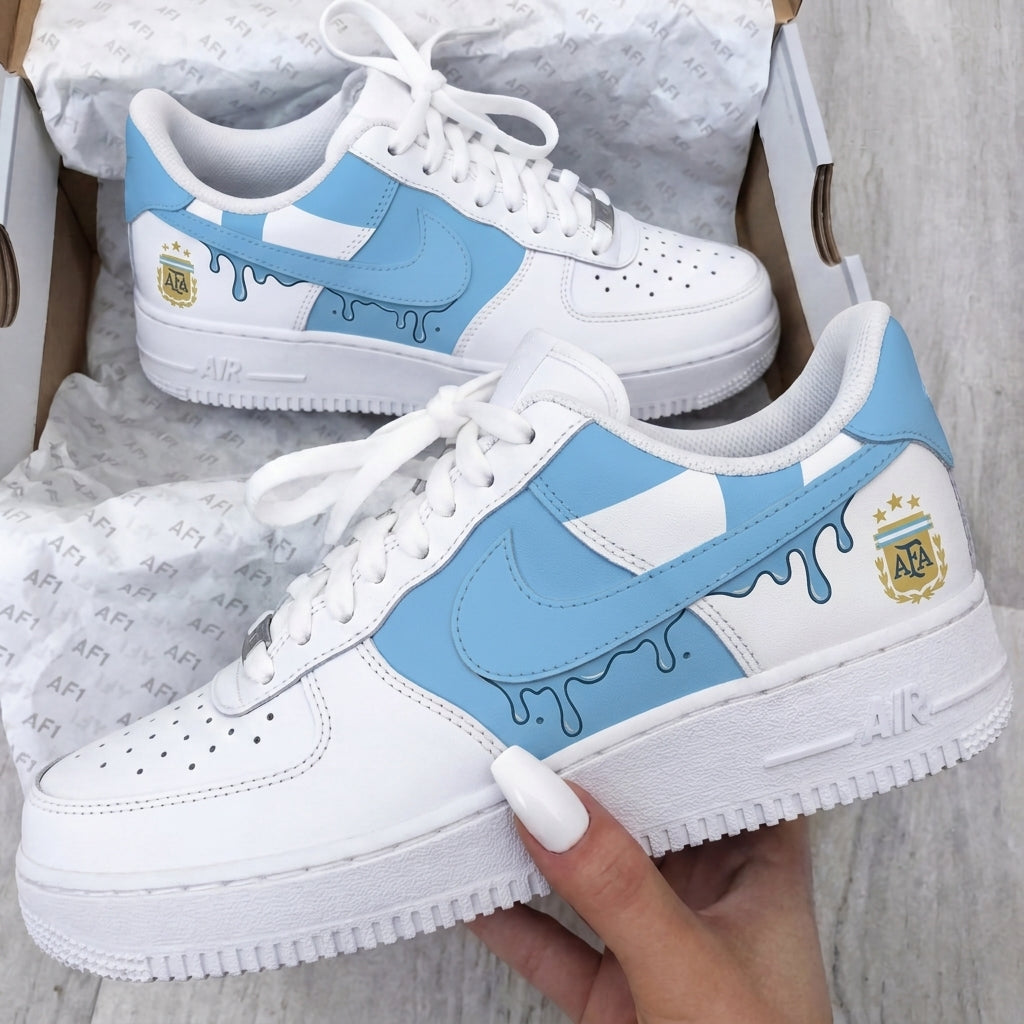 Custom AF 1s Shoes White Baby Blue Argentina AFA Drip-oicustom