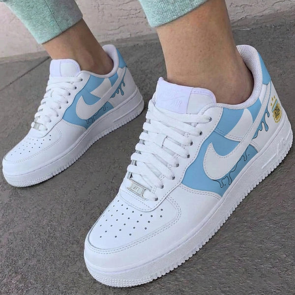 Custom AF 1s Shoes White Baby Blue Argentina AFA Drip-oicustom
