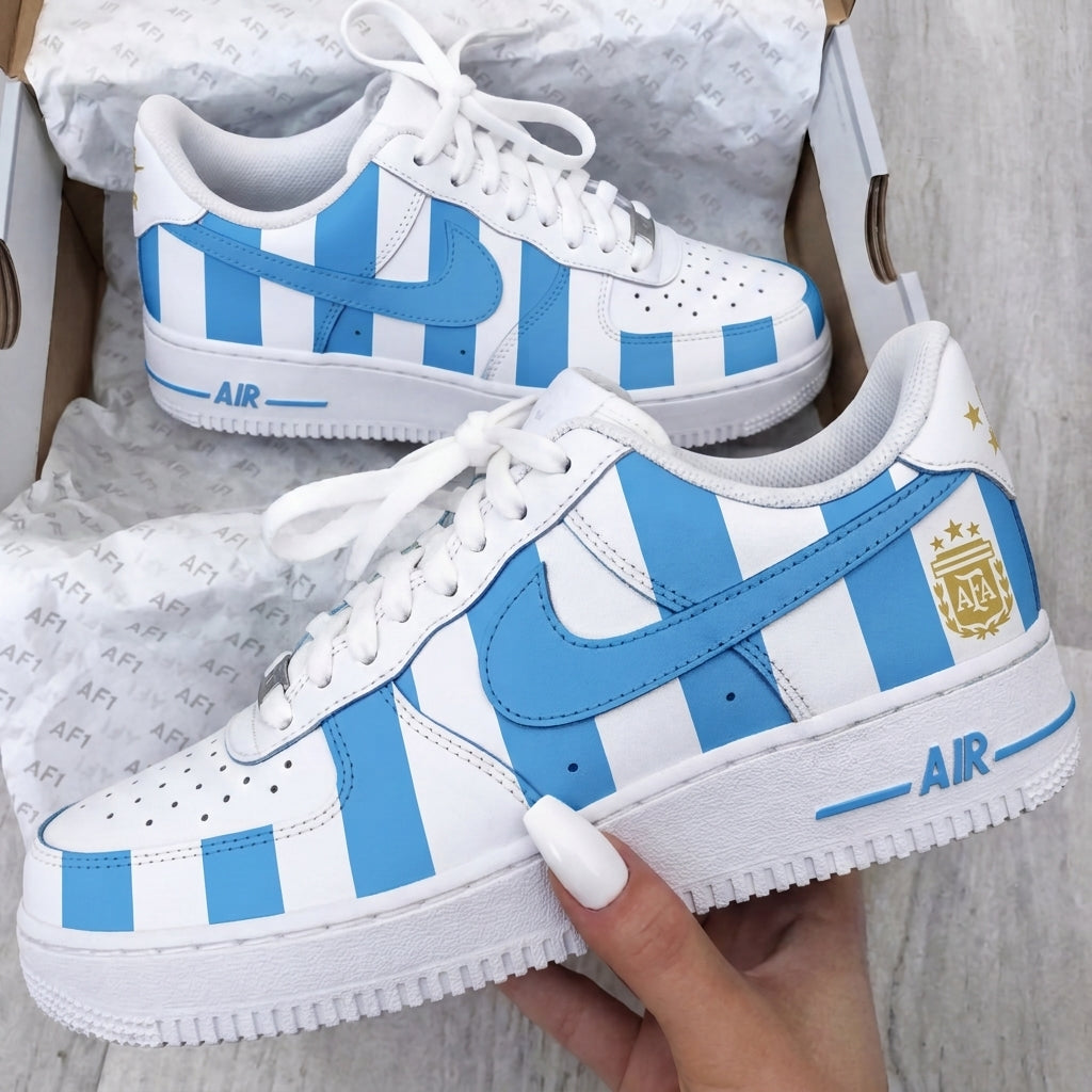 Custom AF 1s Shoes White Baby Blue Argentina World Cup-oicustom