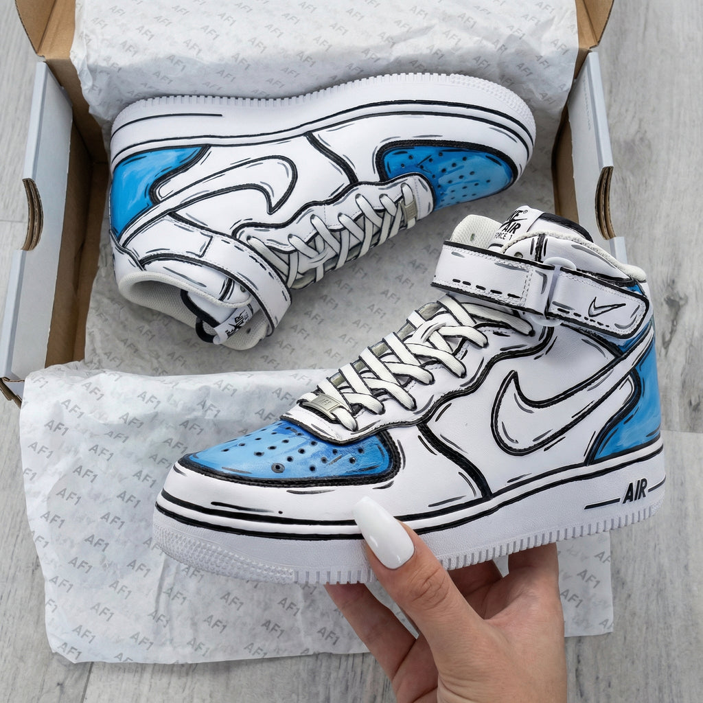 Custom AF 1s Shoes White Baby Blue Cartoon Style-oicustom