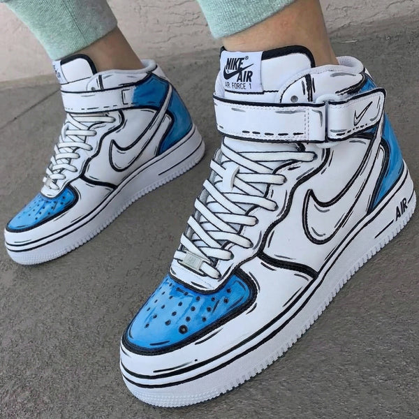 Custom AF 1s Shoes White Baby Blue Cartoon Style-oicustom