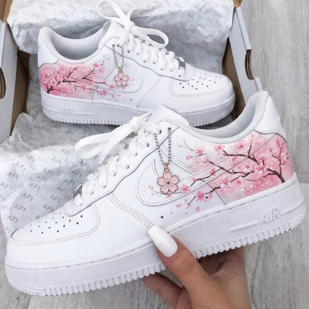 Custom AF 1s Shoes White Baby Pink Cherry Blossom-oicustom