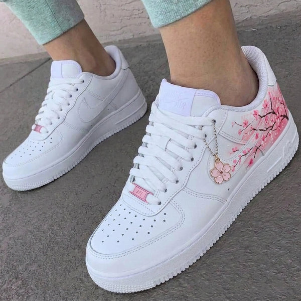 Custom AF 1s Shoes White Baby Pink Cherry Blossom-oicustom