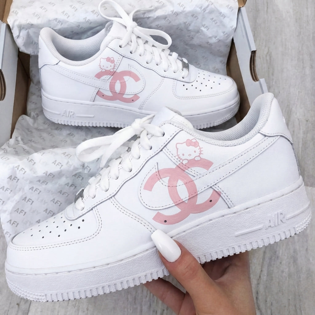 Custom AF 1s Shoes White Baby Pink Hello Kitty-oicustom