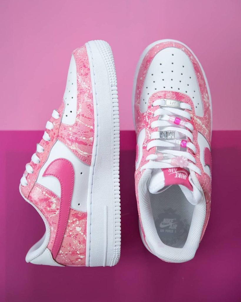 Custom AF 1s Shoes White Baby Pink Splatter Design-oicustom