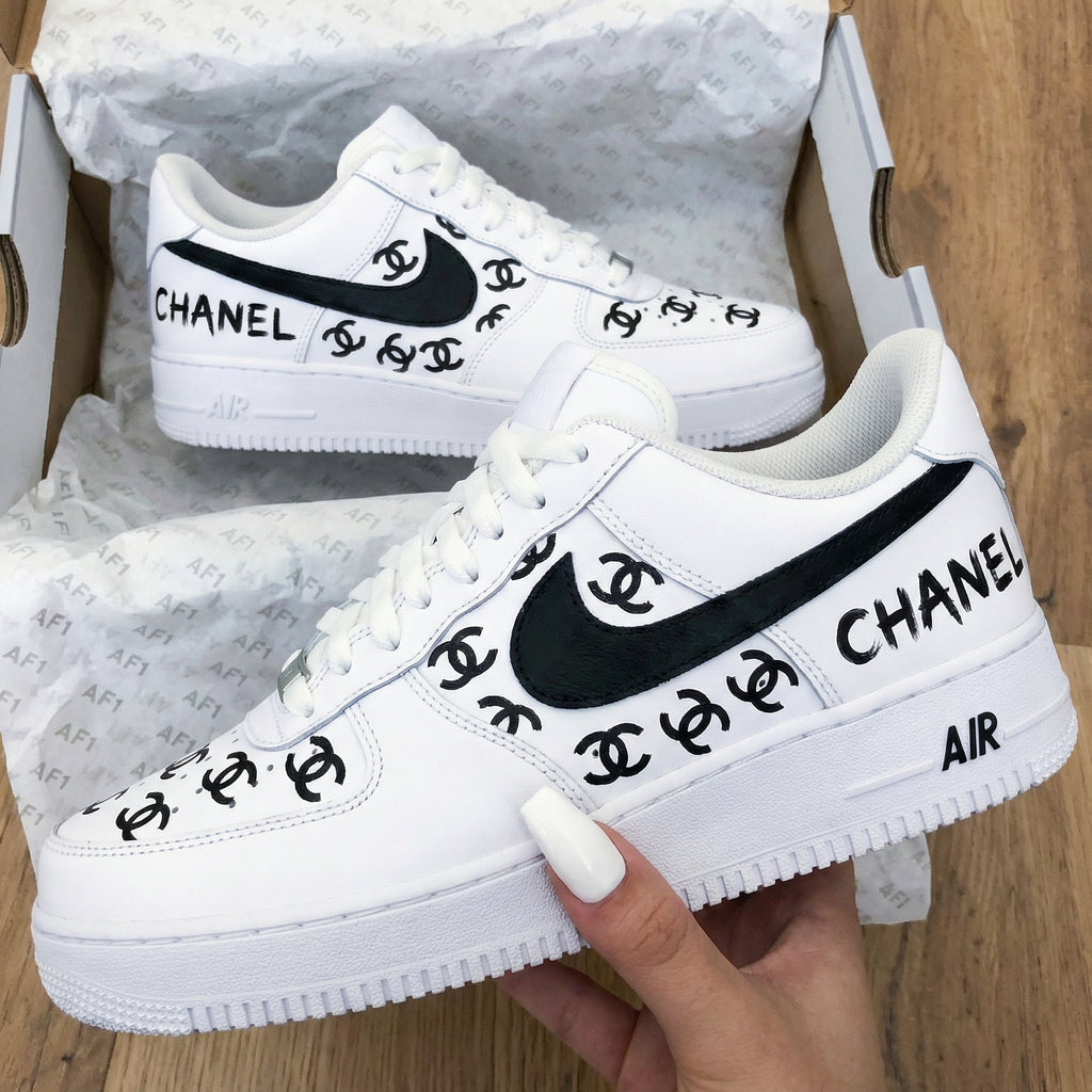 Custom AF 1s Shoes White Black CC Logo-oicustom