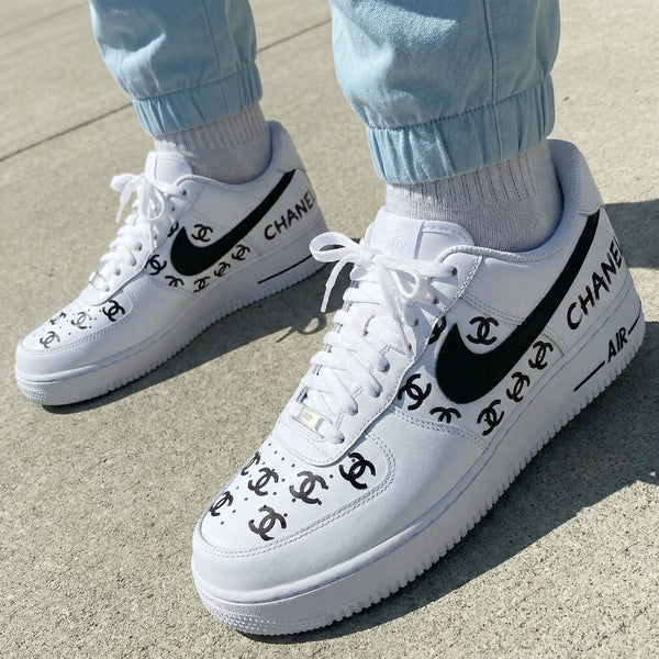Custom AF 1s Shoes White Black CC Logo-oicustom