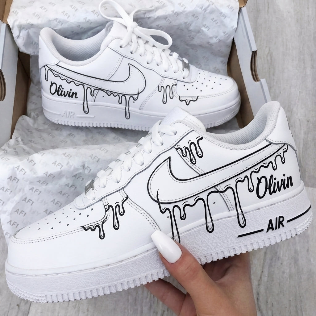 Custom AF 1s Shoes White Black Drip-oicustom