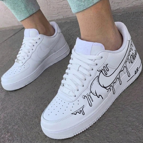 Custom AF 1s Shoes White Black Drip-oicustom