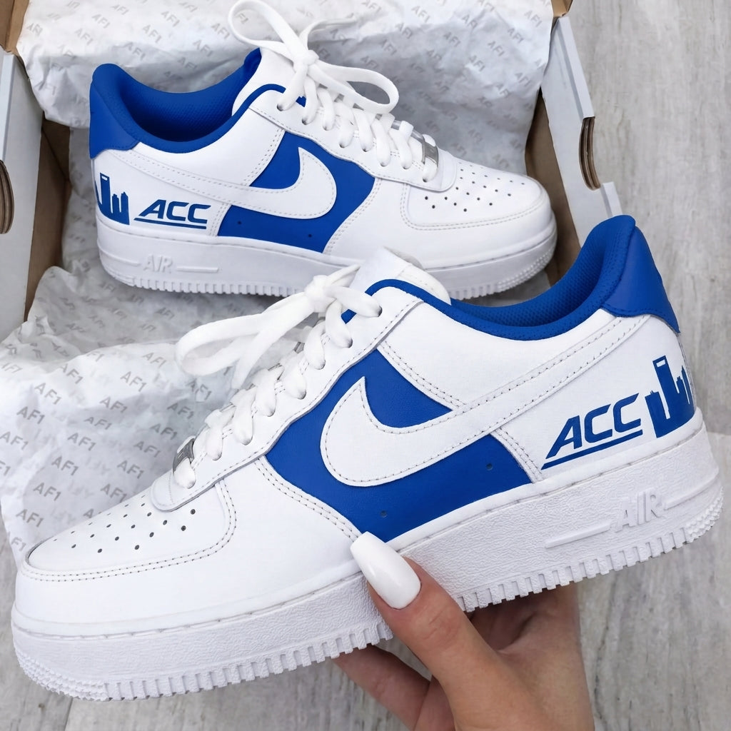 Custom AF 1s Shoes White Blue ACC City Print-oicustom