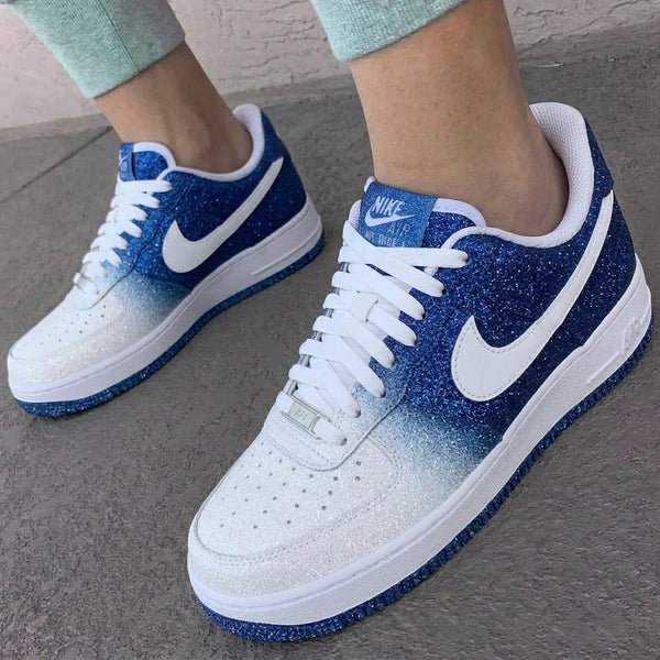 Custom AF 1s Shoes White Blue Glitter Gradient-oicustom