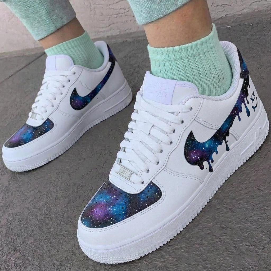 Custom AF 1s Shoes White Galaxy Drip-oicustom