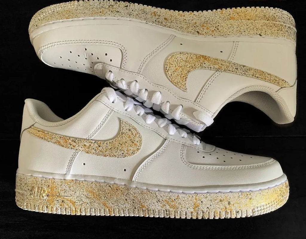Custom AF 1s Shoes White Gold Speckled Design-oicustom