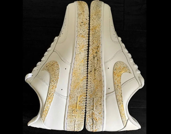Custom AF 1s Shoes White Gold Speckled Design-oicustom