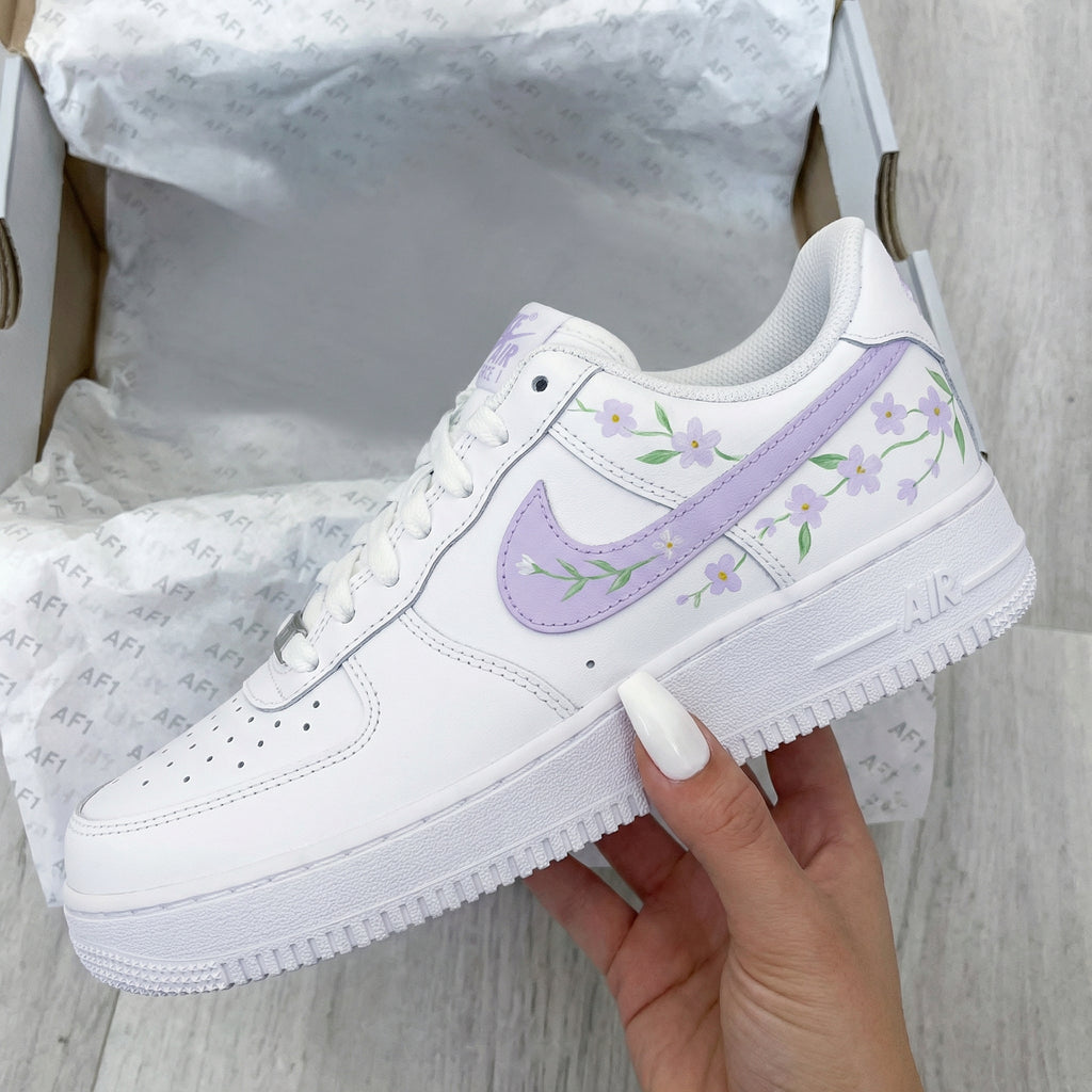 Custom AF 1s Shoes White Lavender Floral-oicustom