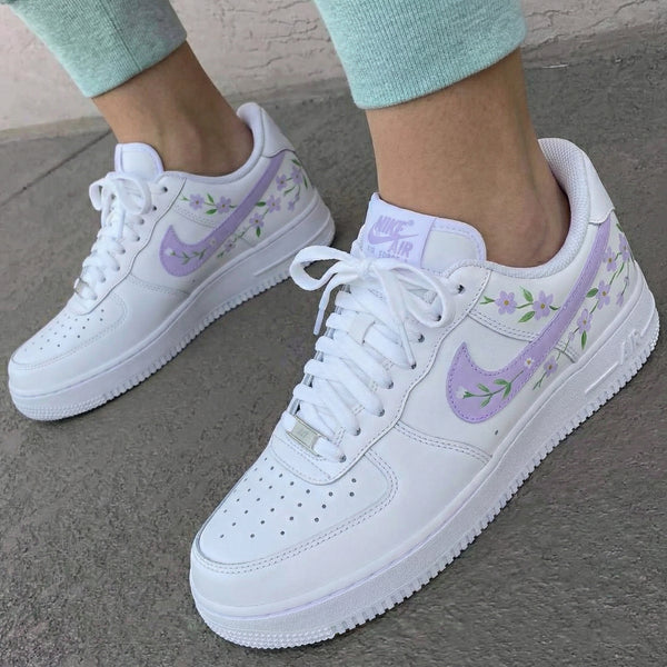 Custom AF 1s Shoes White Lavender Floral-oicustom