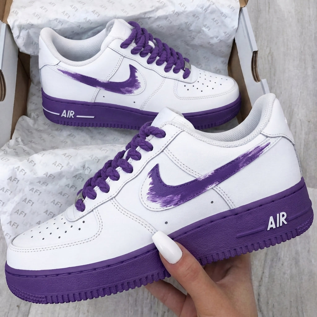 Custom AF 1s Shoes White Purple Brushed Swoosh-oicustom