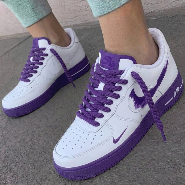 Custom AF 1s Shoes White Purple Brushed Swoosh-oicustom