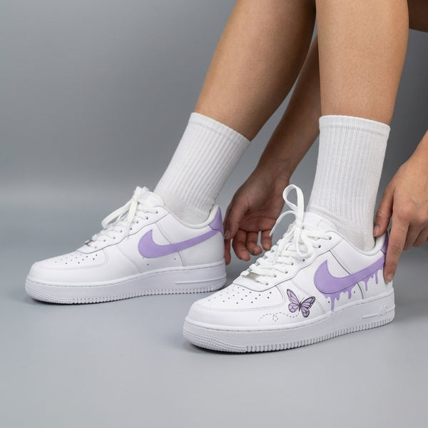 Custom AF 1s Shoes White Purple Drip Butterfly-oicustom