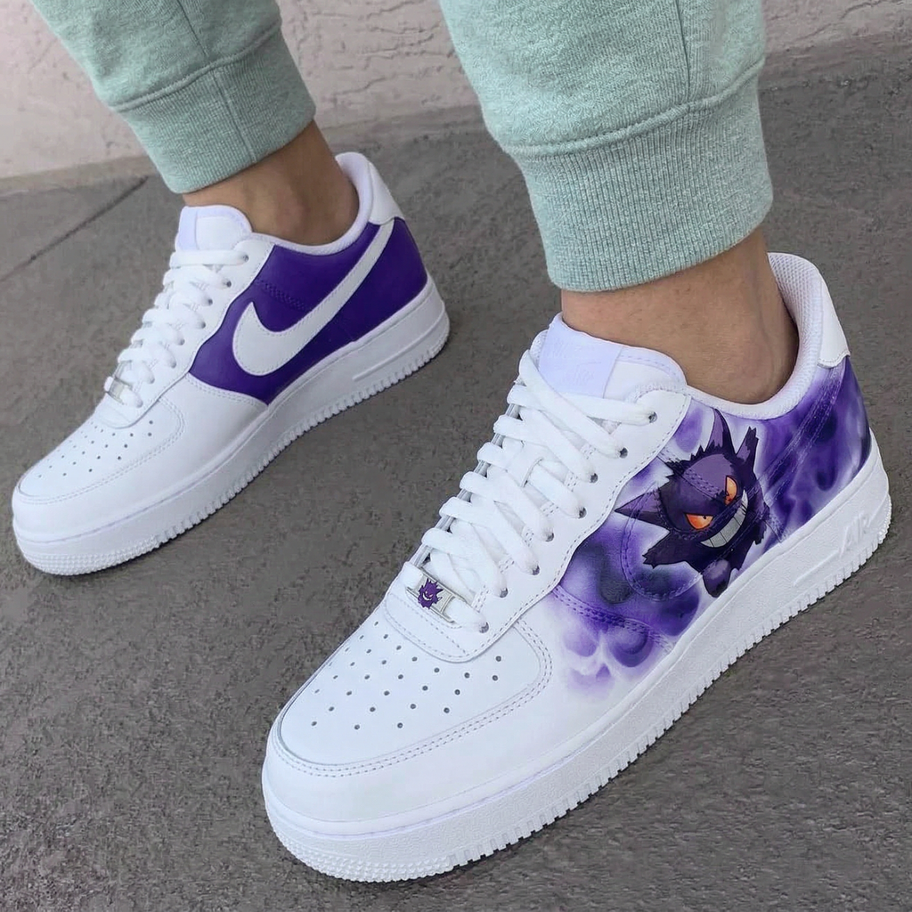 Custom AF 1s Shoes White Purple Gengar Pokemon-oicustom