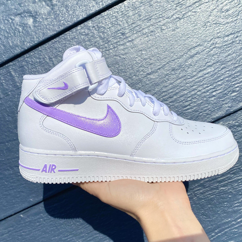 Custom AF 1s Shoes White Purple Nike Logo Design-oicustom