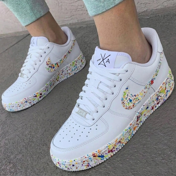 Custom AF 1s Shoes White Rainbow Paint Splatter-oicustom