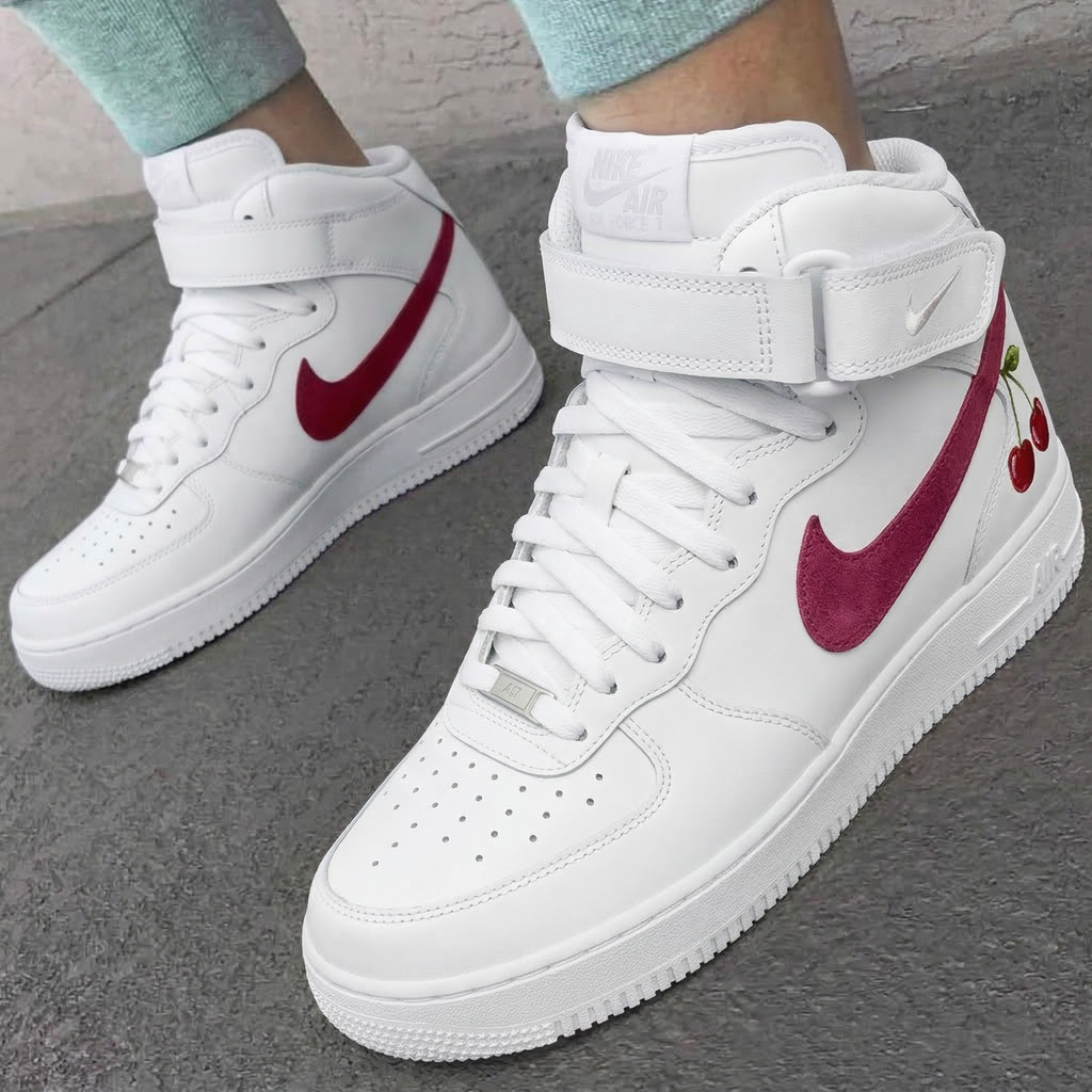 Custom AF 1s Shoes White Red Cherries Pattern-oicustom