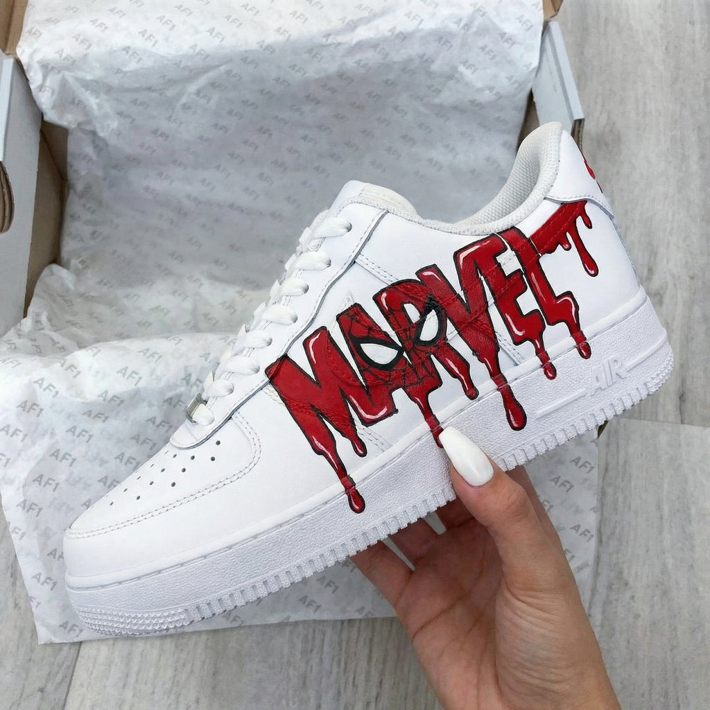 Custom AF 1s Shoes White Red Marvel Spiderman Drip Design-oicustom