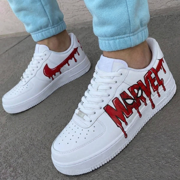 Custom AF 1s Shoes White Red Marvel Spiderman Drip Design-oicustom