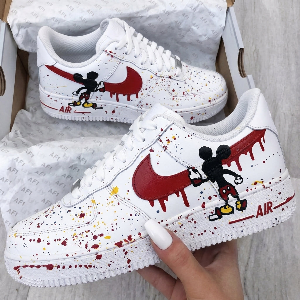 Custom AF 1s Shoes White Red Mickey Graffiti-oicustom