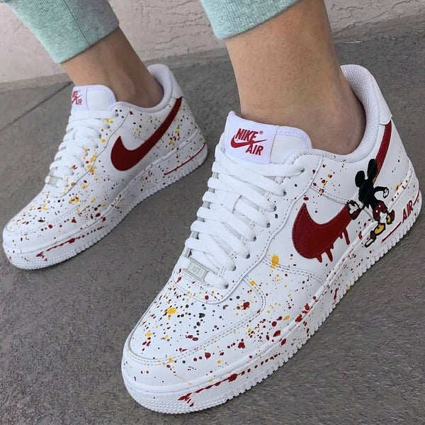 Custom AF 1s Shoes White Red Mickey Graffiti-oicustom