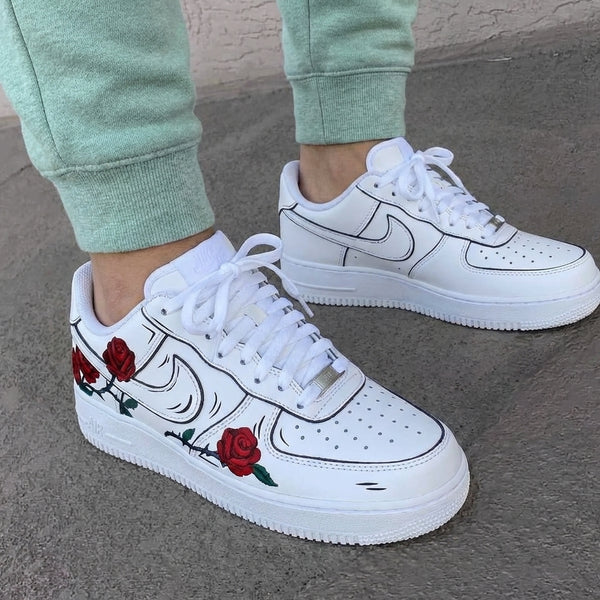Custom AF 1s Shoes White Red Roses-oicustom