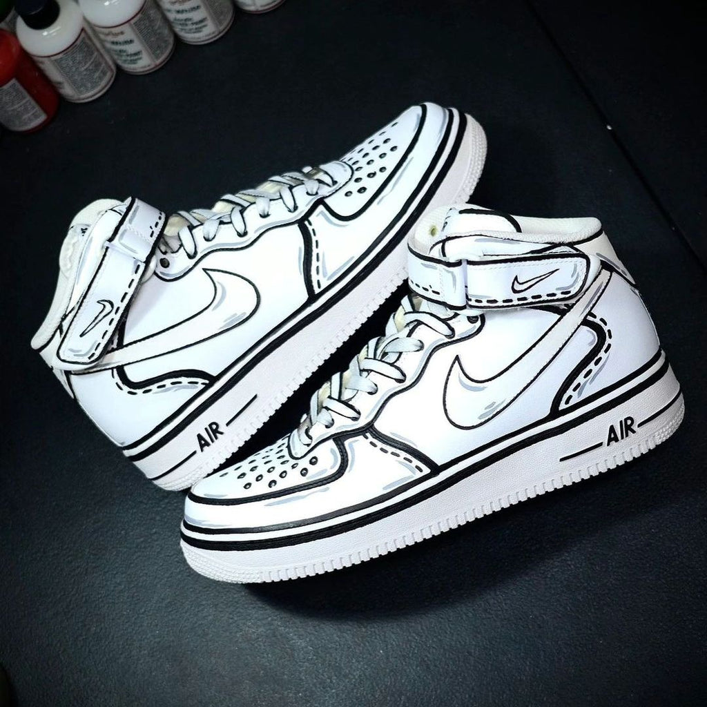 Custom AF 1s Shoes White Sketch Pattern-oicustom