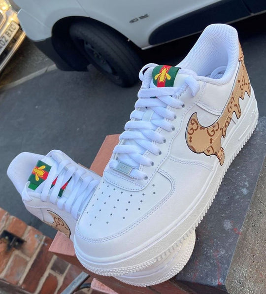 Custom AF 1s Shoes White with GG Logo and Pattern-oicustom