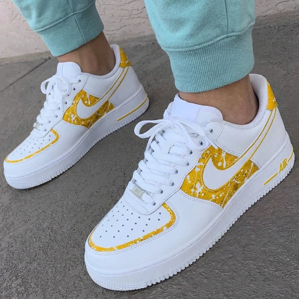Custom AF 1s Shoes White Yellow Splatter-oicustom