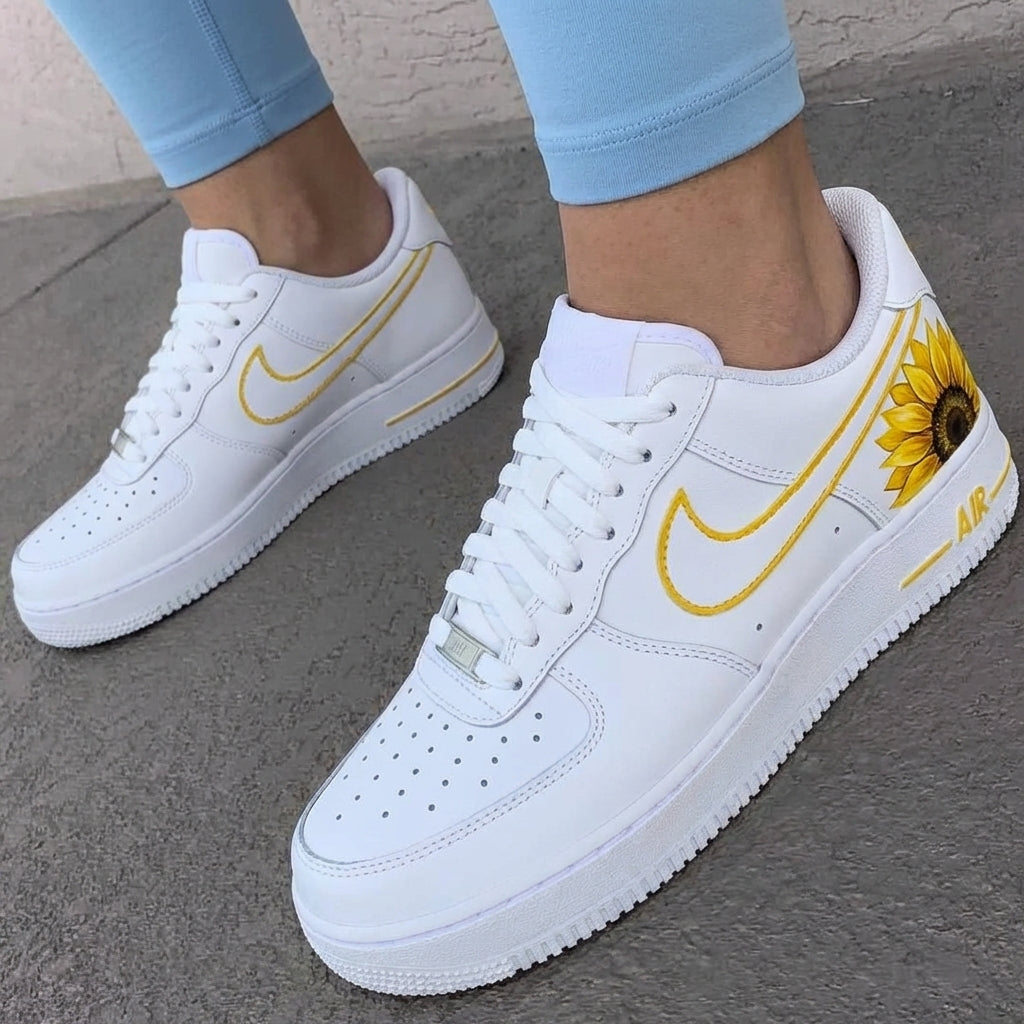 Custom AF 1s Shoes White Yellow Sunflower-oicustom