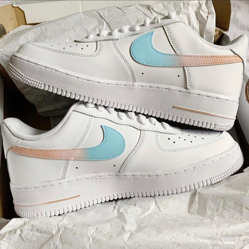 Custom AF 1s Shoes with Baby Blue and Blush Pink Accents-oicustom