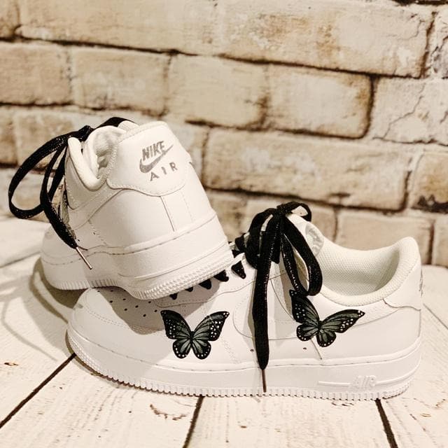Custom AF 1s Shoes with Black Butterflies-oicustom