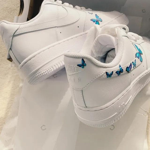Custom AF 1s Shoes with Blue Butterflies-oicustom
