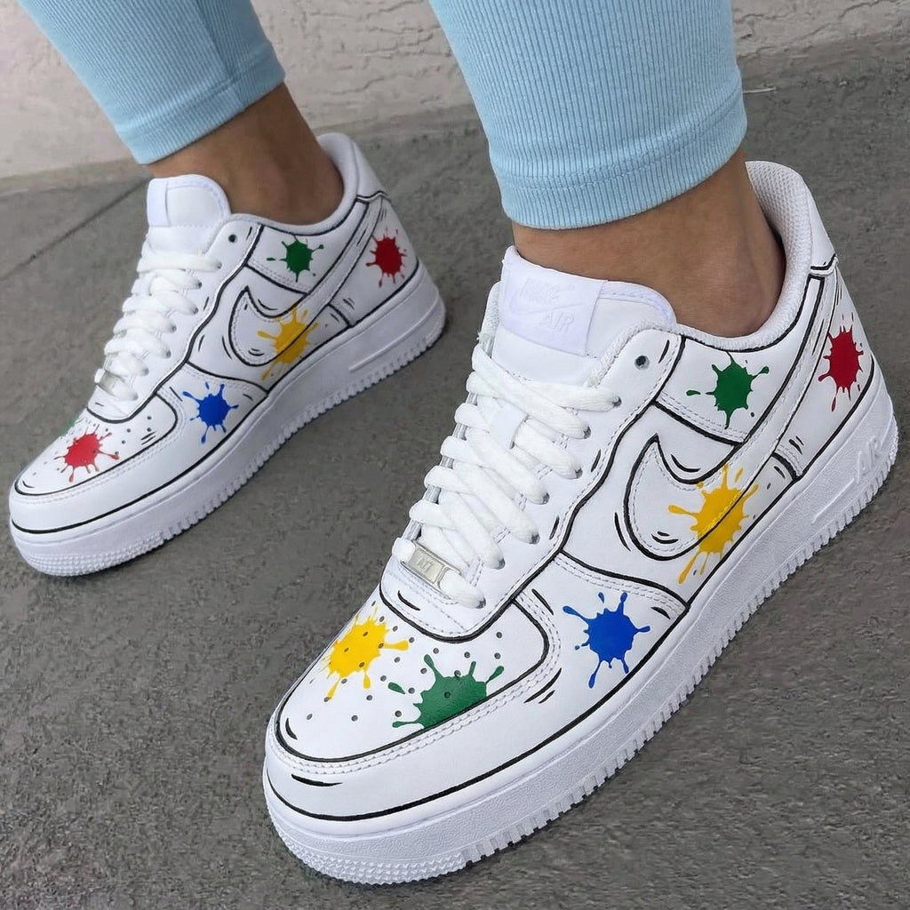 Custom AF 1s Shoes with Colorful Ink Splash Pattern-oicustom