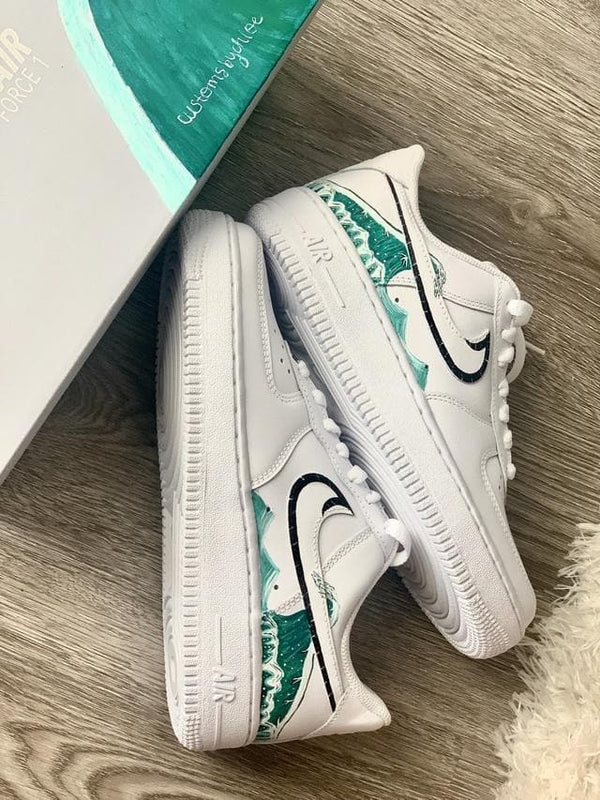 Custom AF 1s Shoes with Green Wave Pattern-oicustom