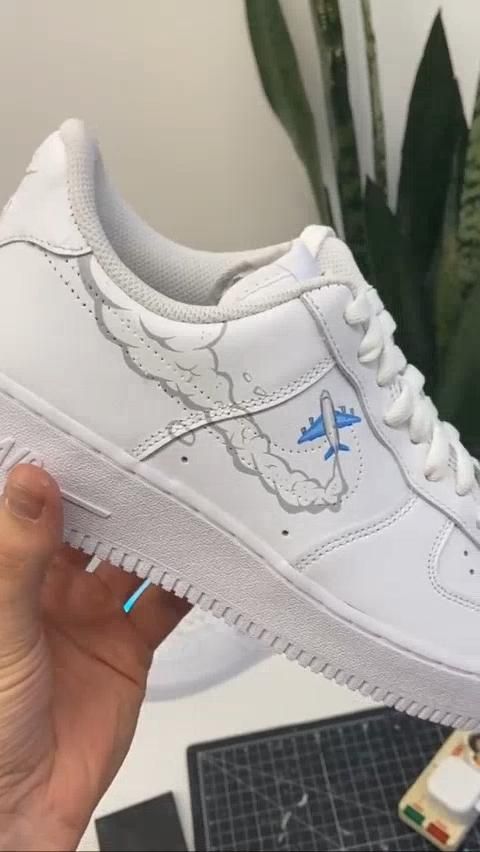 Custom AF 1s Shoes with Grey and Blue Airplane Pattern-oicustom
