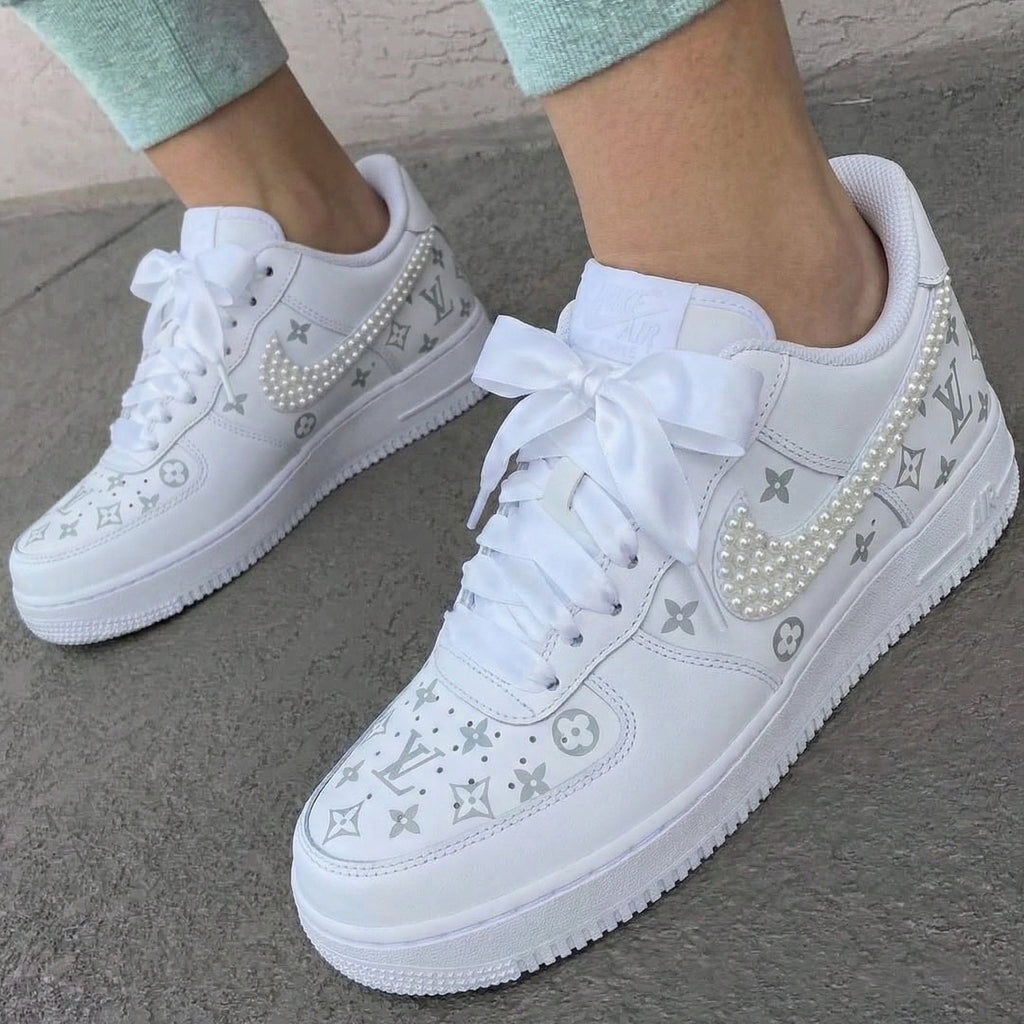 Custom AF 1s Shoes with LV Pearl Embellishments-oicustom