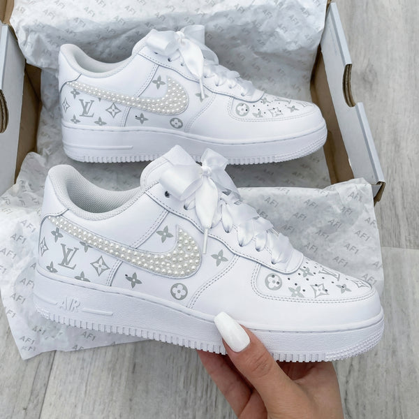 Custom AF 1s Shoes with LV Pearl Embellishments-oicustom