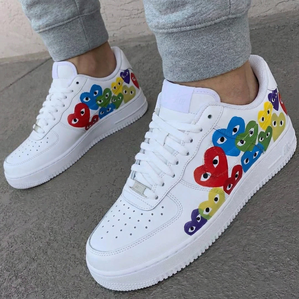 Custom AF 1s Shoes with Multicolored Heart Patterns-oicustom