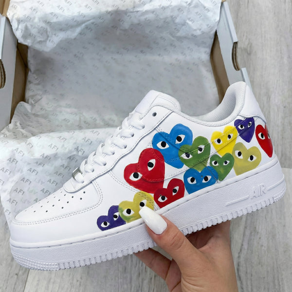 Custom AF 1s Shoes with Multicolored Heart Patterns-oicustom
