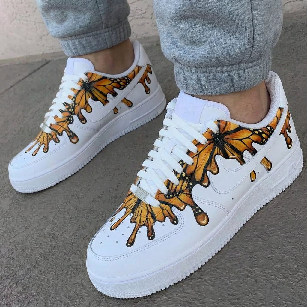 Custom AF 1s Shoes with Orange Butterflies-oicustom
