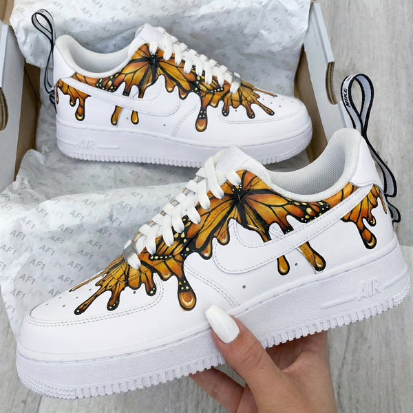Custom AF 1s Shoes with Orange Butterflies-oicustom