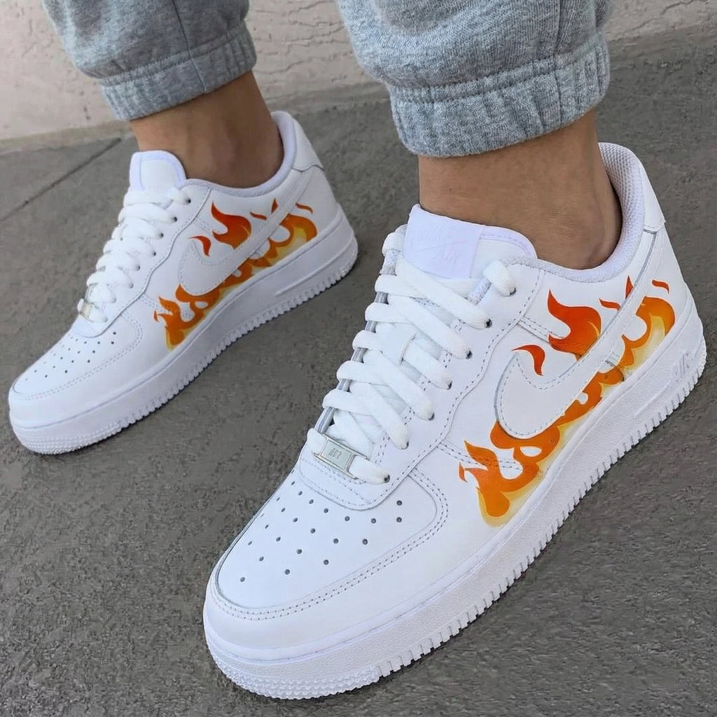 Custom AF 1s Shoes with Orange Flame Pattern-oicustom
