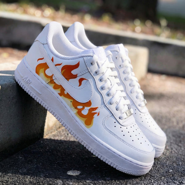 Custom AF 1s Shoes with Orange Flame Pattern-oicustom